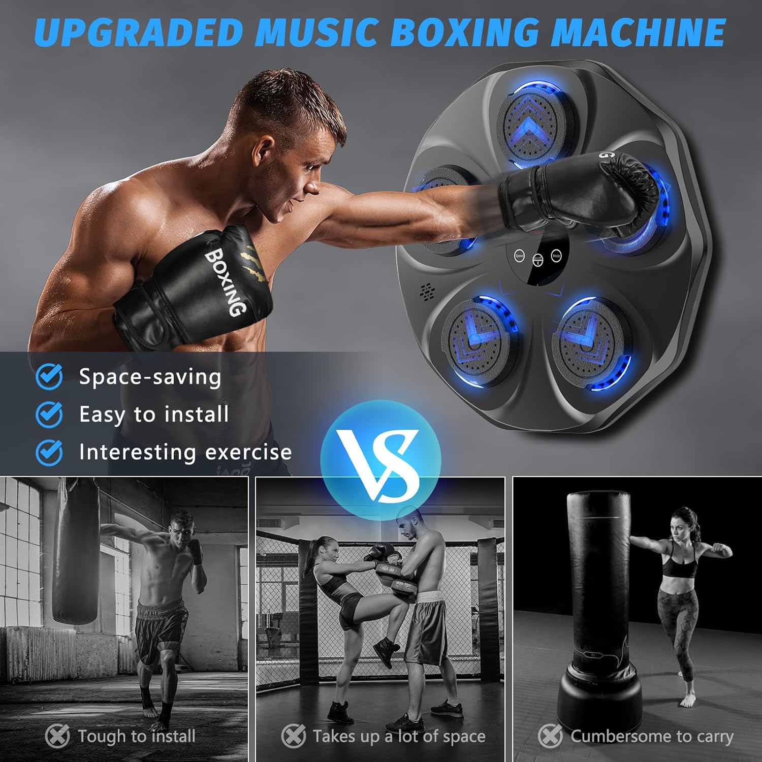 2024 Music Boxing Machine with Boxing Gloves, Wall Mounted Smart Bluetooth Music Boxing Trainer, Electronic Boxing Target Workout Punching Equipment for Home, Indoor and Gym