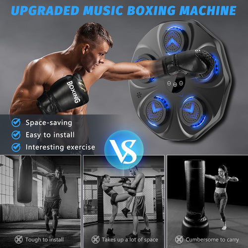 2024 Music Boxing Machine with Boxing Gloves, Wall Mounted Smart Bluetooth Music Boxing Trainer, Electronic Boxing Target Workout Punching Equipment for Home, Indoor and Gym